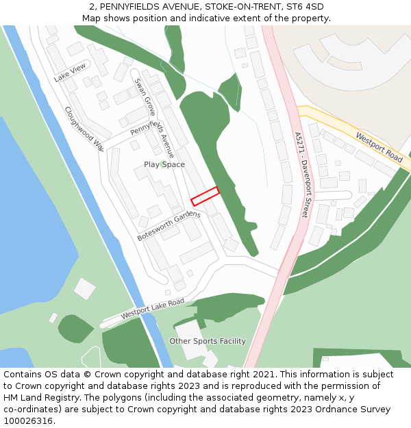 2, PENNYFIELDS AVENUE, STOKE-ON-TRENT, ST6 4SD: Location map and indicative extent of plot