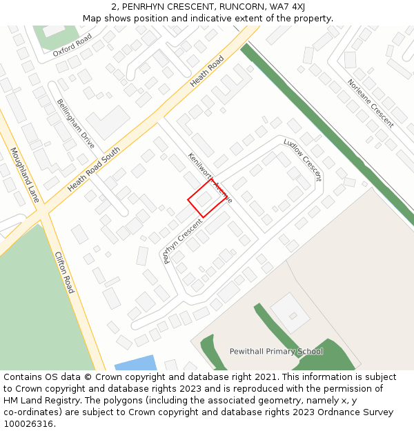 2, PENRHYN CRESCENT, RUNCORN, WA7 4XJ: Location map and indicative extent of plot