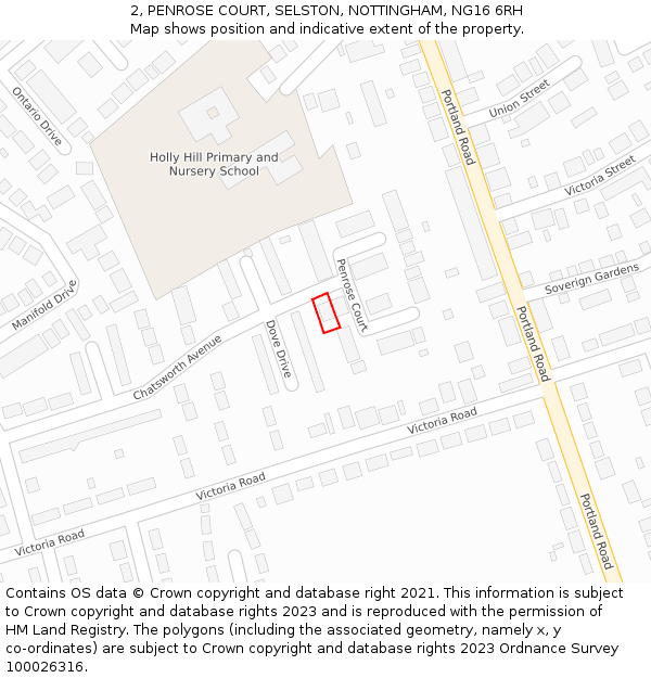 2, PENROSE COURT, SELSTON, NOTTINGHAM, NG16 6RH: Location map and indicative extent of plot