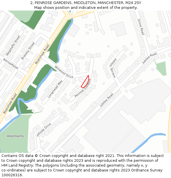 2, PENROSE GARDENS, MIDDLETON, MANCHESTER, M24 2SY: Location map and indicative extent of plot