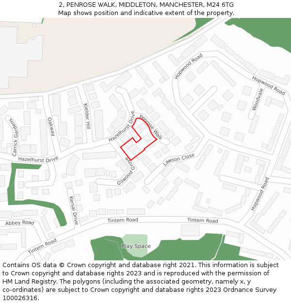 2, PENROSE WALK, MIDDLETON, MANCHESTER, M24 6TG: Location map and indicative extent of plot