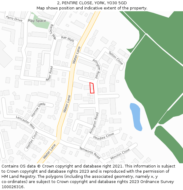 2, PENTIRE CLOSE, YORK, YO30 5GD: Location map and indicative extent of plot