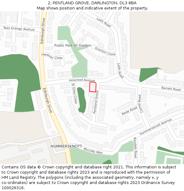 2, PENTLAND GROVE, DARLINGTON, DL3 8BA: Location map and indicative extent of plot