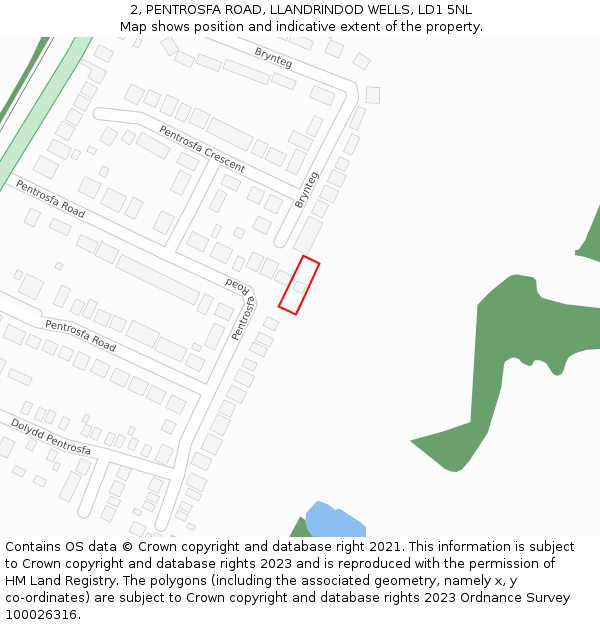 2, PENTROSFA ROAD, LLANDRINDOD WELLS, LD1 5NL: Location map and indicative extent of plot