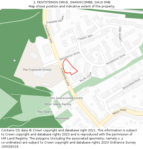 2, PENTSTEMON DRIVE, SWANSCOMBE, DA10 0NB: Location map and indicative extent of plot