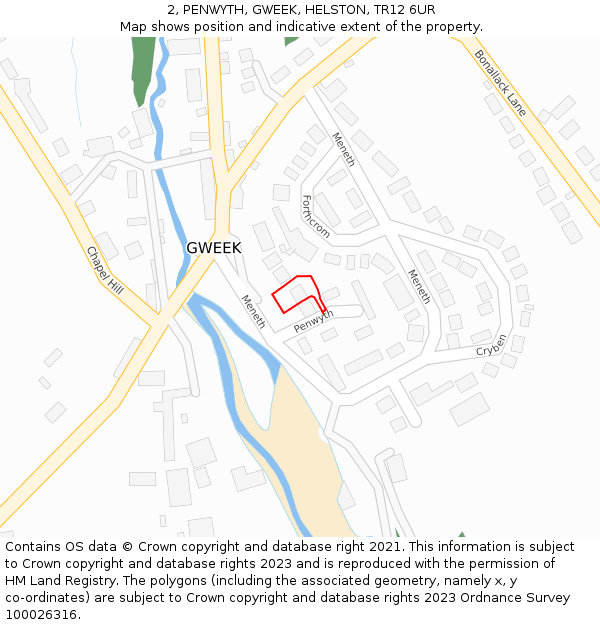 2, PENWYTH, GWEEK, HELSTON, TR12 6UR: Location map and indicative extent of plot