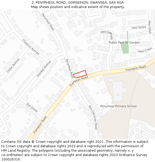 2, PENYRHEOL ROAD, GORSEINON, SWANSEA, SA4 4GA: Location map and indicative extent of plot