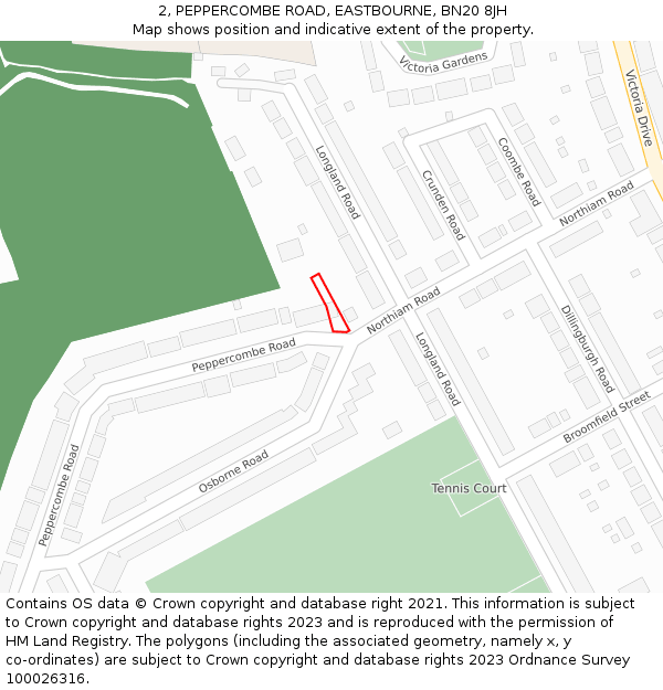 2, PEPPERCOMBE ROAD, EASTBOURNE, BN20 8JH: Location map and indicative extent of plot