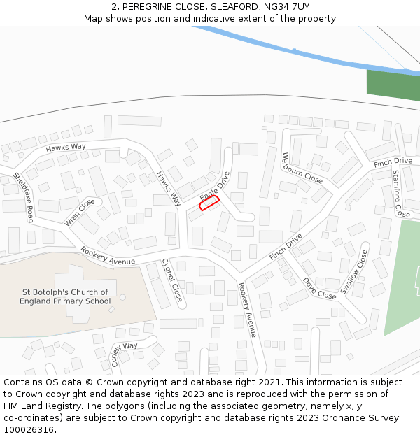 2, PEREGRINE CLOSE, SLEAFORD, NG34 7UY: Location map and indicative extent of plot