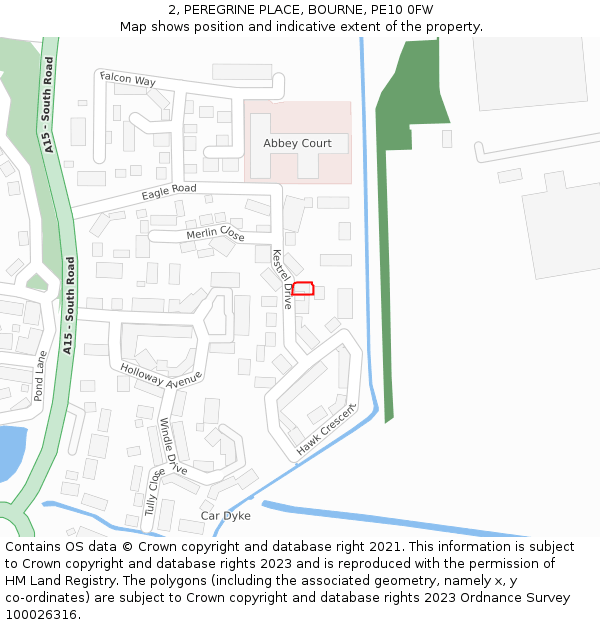 2, PEREGRINE PLACE, BOURNE, PE10 0FW: Location map and indicative extent of plot