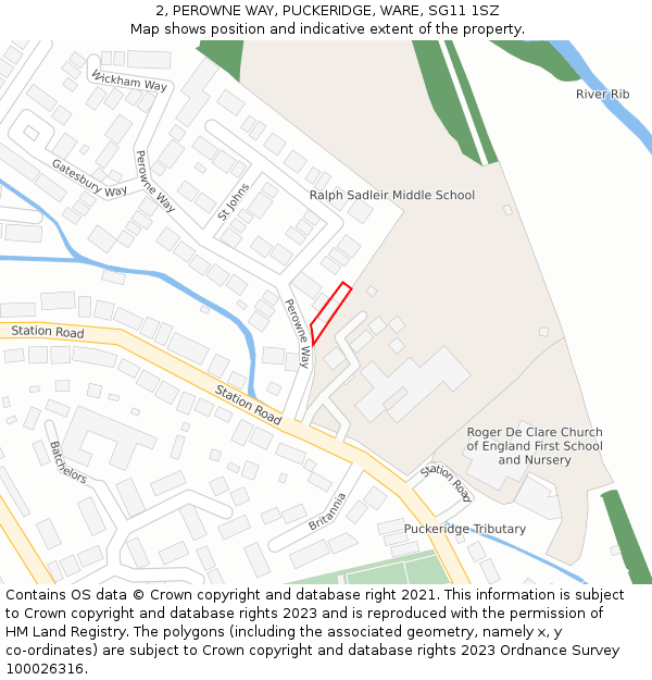 2, PEROWNE WAY, PUCKERIDGE, WARE, SG11 1SZ: Location map and indicative extent of plot