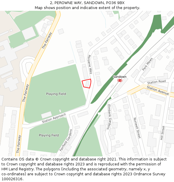 2, PEROWNE WAY, SANDOWN, PO36 9BX: Location map and indicative extent of plot