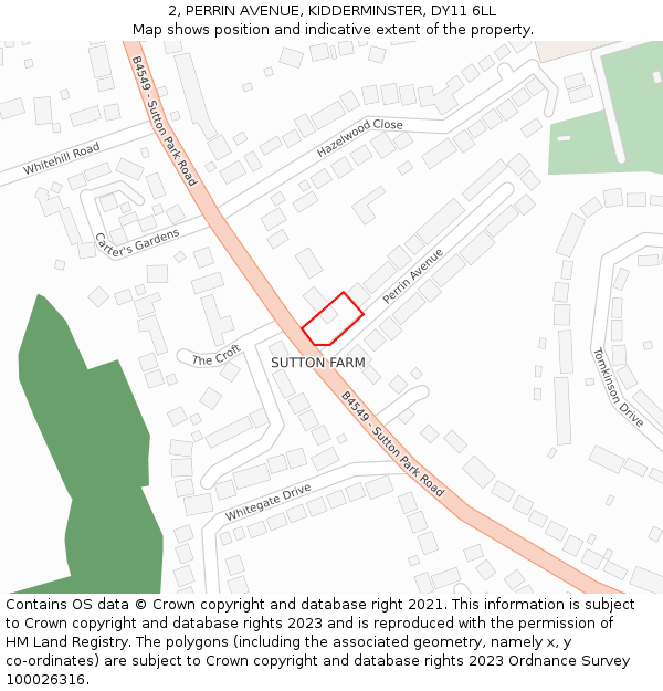 2, PERRIN AVENUE, KIDDERMINSTER, DY11 6LL: Location map and indicative extent of plot