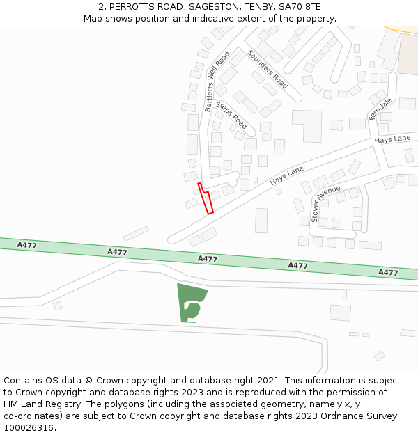 2, PERROTTS ROAD, SAGESTON, TENBY, SA70 8TE: Location map and indicative extent of plot