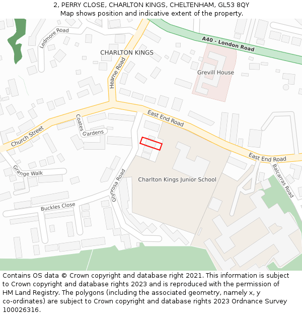 2, PERRY CLOSE, CHARLTON KINGS, CHELTENHAM, GL53 8QY: Location map and indicative extent of plot