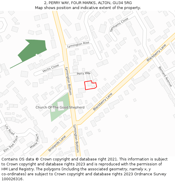 2, PERRY WAY, FOUR MARKS, ALTON, GU34 5RG: Location map and indicative extent of plot