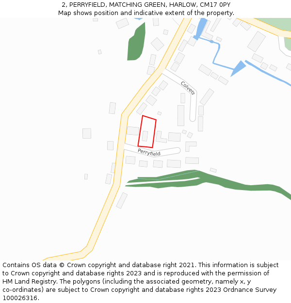 2, PERRYFIELD, MATCHING GREEN, HARLOW, CM17 0PY: Location map and indicative extent of plot