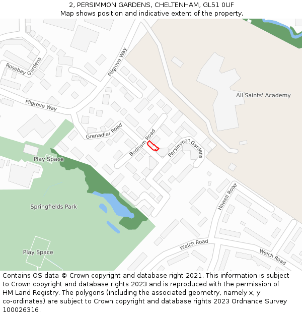 2, PERSIMMON GARDENS, CHELTENHAM, GL51 0UF: Location map and indicative extent of plot