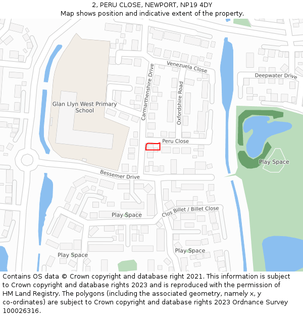 2, PERU CLOSE, NEWPORT, NP19 4DY: Location map and indicative extent of plot