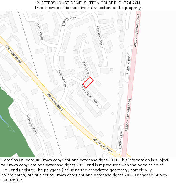 2, PETERSHOUSE DRIVE, SUTTON COLDFIELD, B74 4XN: Location map and indicative extent of plot