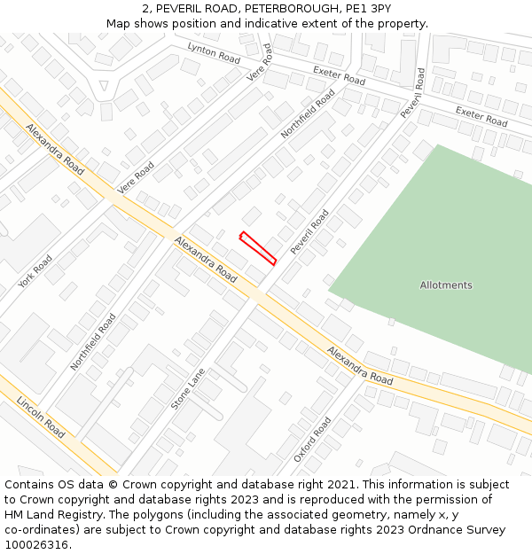 2, PEVERIL ROAD, PETERBOROUGH, PE1 3PY: Location map and indicative extent of plot