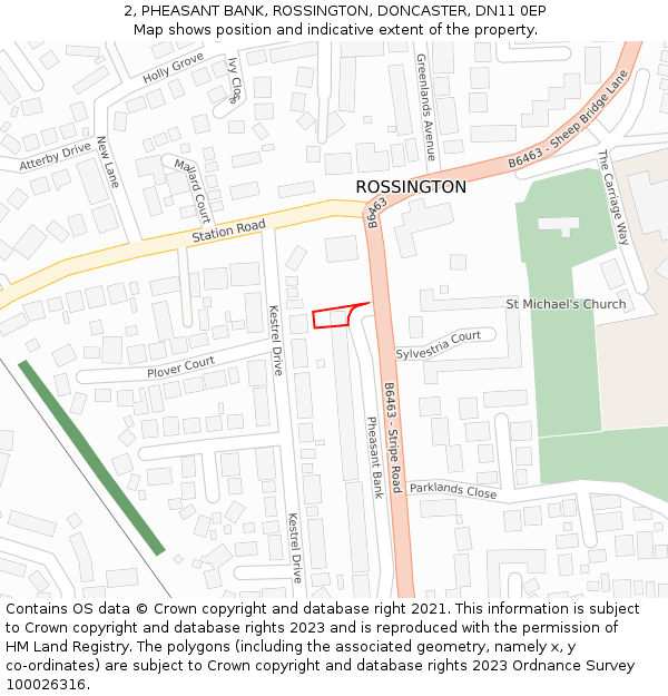 2, PHEASANT BANK, ROSSINGTON, DONCASTER, DN11 0EP: Location map and indicative extent of plot