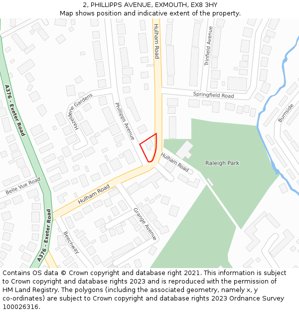 2, PHILLIPPS AVENUE, EXMOUTH, EX8 3HY: Location map and indicative extent of plot