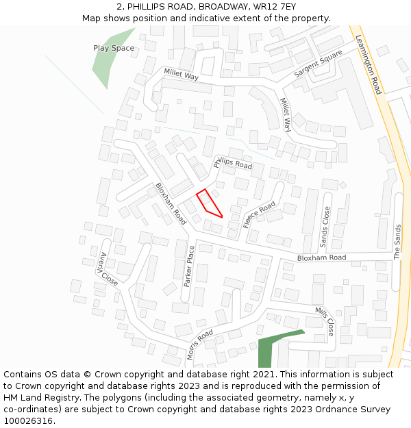 2, PHILLIPS ROAD, BROADWAY, WR12 7EY: Location map and indicative extent of plot