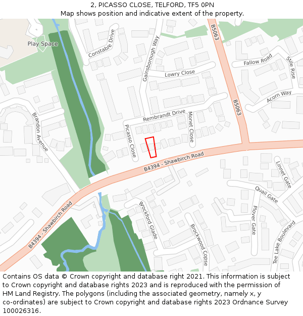 2, PICASSO CLOSE, TELFORD, TF5 0PN: Location map and indicative extent of plot