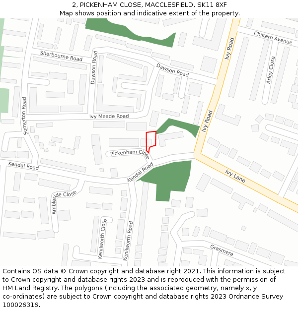 2, PICKENHAM CLOSE, MACCLESFIELD, SK11 8XF: Location map and indicative extent of plot