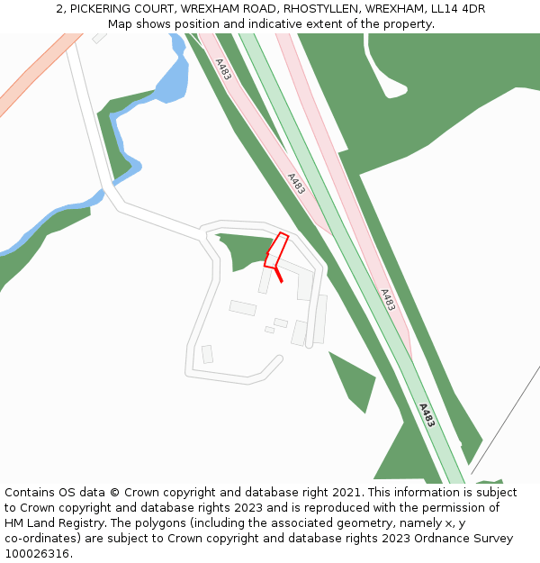 2, PICKERING COURT, WREXHAM ROAD, RHOSTYLLEN, WREXHAM, LL14 4DR: Location map and indicative extent of plot
