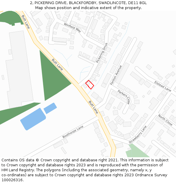 2, PICKERING DRIVE, BLACKFORDBY, SWADLINCOTE, DE11 8GL: Location map and indicative extent of plot