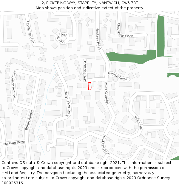 2, PICKERING WAY, STAPELEY, NANTWICH, CW5 7RE: Location map and indicative extent of plot