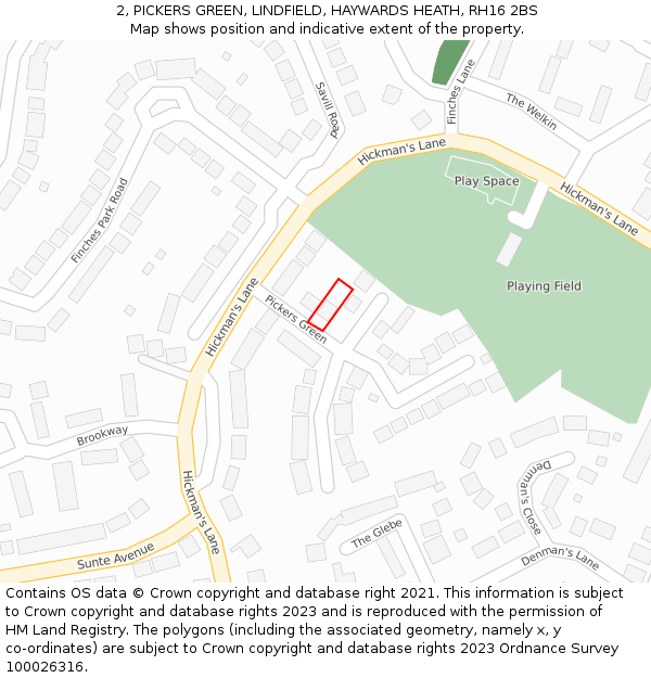 2, PICKERS GREEN, LINDFIELD, HAYWARDS HEATH, RH16 2BS: Location map and indicative extent of plot