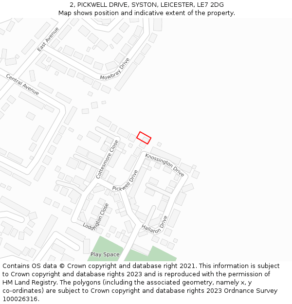 2, PICKWELL DRIVE, SYSTON, LEICESTER, LE7 2DG: Location map and indicative extent of plot