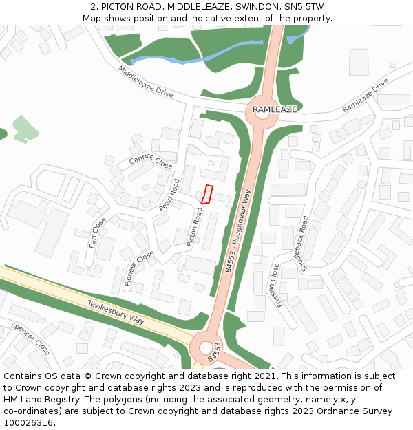 2, PICTON ROAD, MIDDLELEAZE, SWINDON, SN5 5TW: Location map and indicative extent of plot