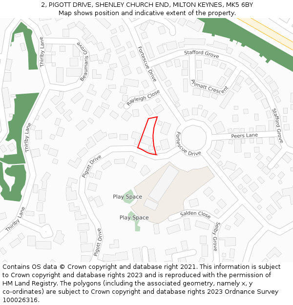2, PIGOTT DRIVE, SHENLEY CHURCH END, MILTON KEYNES, MK5 6BY: Location map and indicative extent of plot