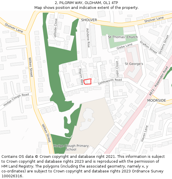 2, PILGRIM WAY, OLDHAM, OL1 4TP: Location map and indicative extent of plot