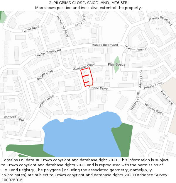 2, PILGRIMS CLOSE, SNODLAND, ME6 5FR: Location map and indicative extent of plot