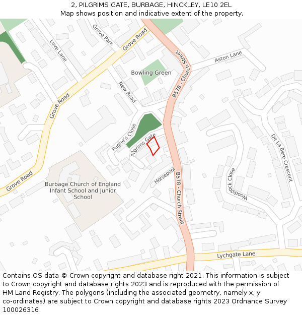 2, PILGRIMS GATE, BURBAGE, HINCKLEY, LE10 2EL: Location map and indicative extent of plot
