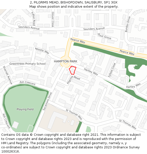 2, PILGRIMS MEAD, BISHOPDOWN, SALISBURY, SP1 3GX: Location map and indicative extent of plot