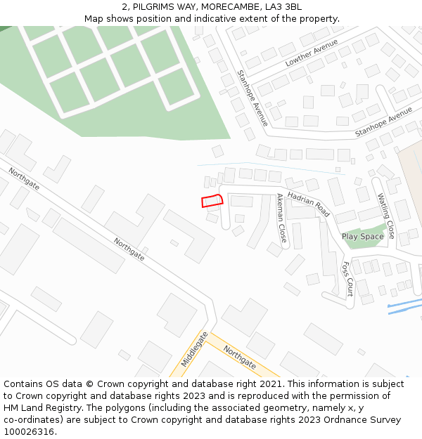 2, PILGRIMS WAY, MORECAMBE, LA3 3BL: Location map and indicative extent of plot