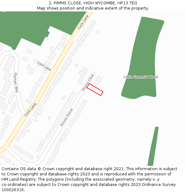2, PIMMS CLOSE, HIGH WYCOMBE, HP13 7EG: Location map and indicative extent of plot