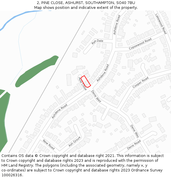 2, PINE CLOSE, ASHURST, SOUTHAMPTON, SO40 7BU: Location map and indicative extent of plot