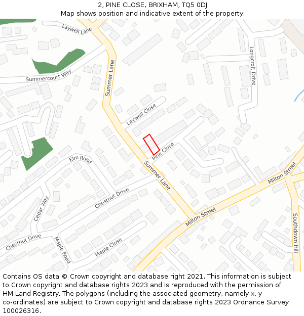2, PINE CLOSE, BRIXHAM, TQ5 0DJ: Location map and indicative extent of plot