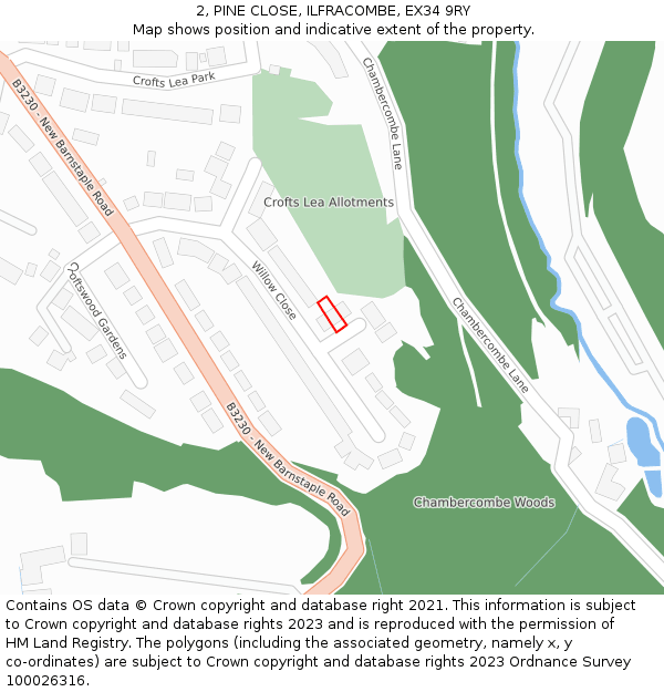 2, PINE CLOSE, ILFRACOMBE, EX34 9RY: Location map and indicative extent of plot