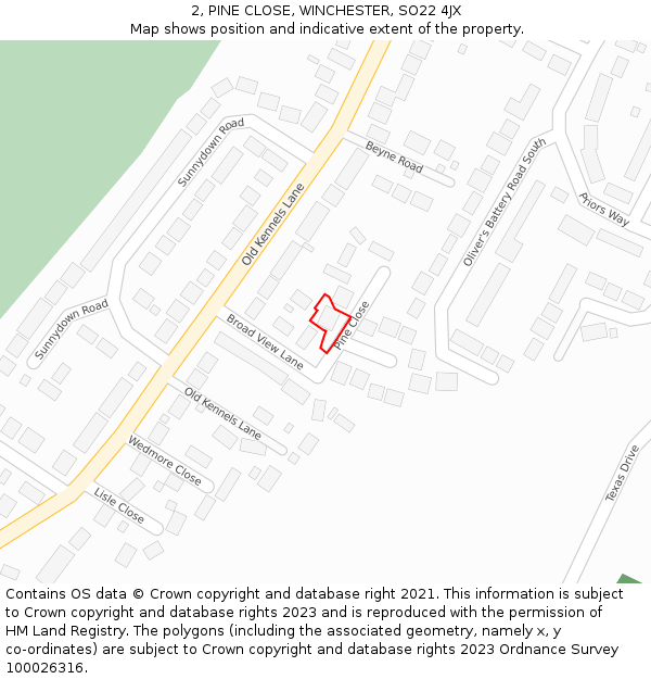 2, PINE CLOSE, WINCHESTER, SO22 4JX: Location map and indicative extent of plot