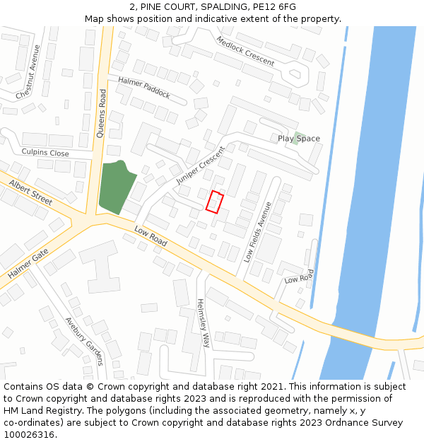 2, PINE COURT, SPALDING, PE12 6FG: Location map and indicative extent of plot