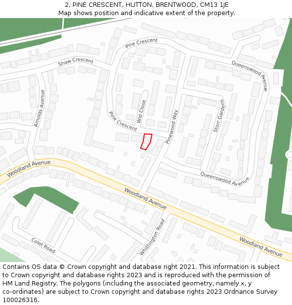 2, PINE CRESCENT, HUTTON, BRENTWOOD, CM13 1JE: Location map and indicative extent of plot