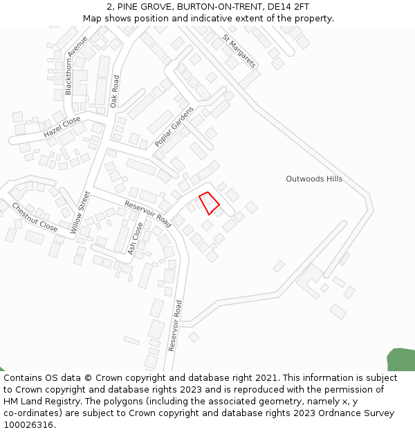 2, PINE GROVE, BURTON-ON-TRENT, DE14 2FT: Location map and indicative extent of plot